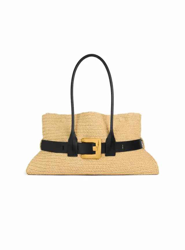 Balmain Large Anthem bag in smooth leather and crochet
