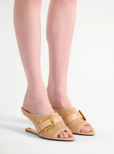 Balmain Anthem No Wedge mules in smooth leather and raffia | Thumbnail 2