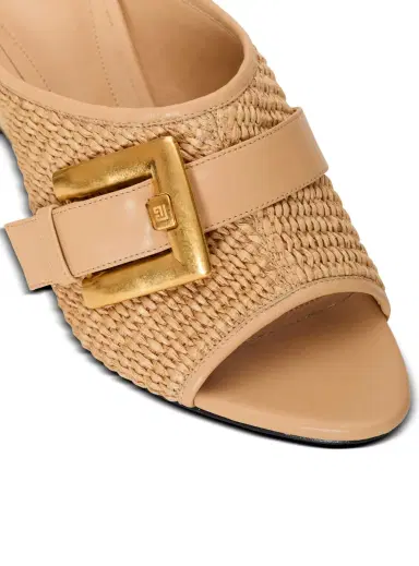 Balmain Anthem No Wedge mules in smooth leather and raffia | Thumbnail 5