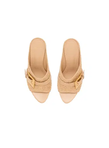 Balmain Anthem No Wedge mules in smooth leather and raffia | Thumbnail 6