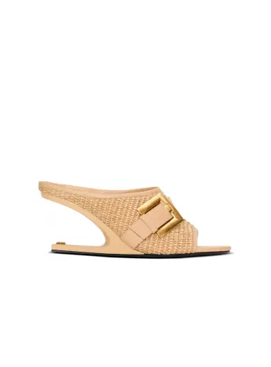 Balmain Anthem No Wedge mules in smooth leather and raffia | Thumbnail 1