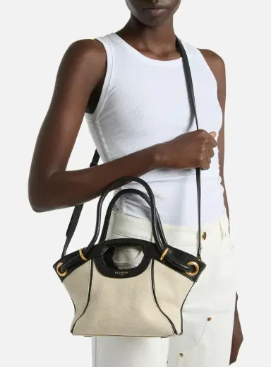 Balmain Small Tote in smooth leather and canvas | Thumbnail 2 Balmain Small Tote in smooth leather and canvas | Thumbnail 2