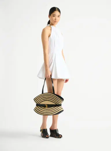 Balmain Medium Shuffle bag in smooth leather and two-tone raffia | Thumbnail 2