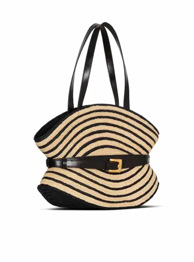 Balmain Medium Shuffle bag in smooth leather and two-tone raffia | Thumbnail 3