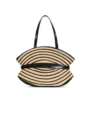 Balmain Medium Shuffle bag in smooth leather and two-tone raffia | Thumbnail 4