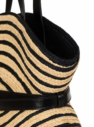 Balmain Medium Shuffle bag in smooth leather and two-tone raffia | Thumbnail 6