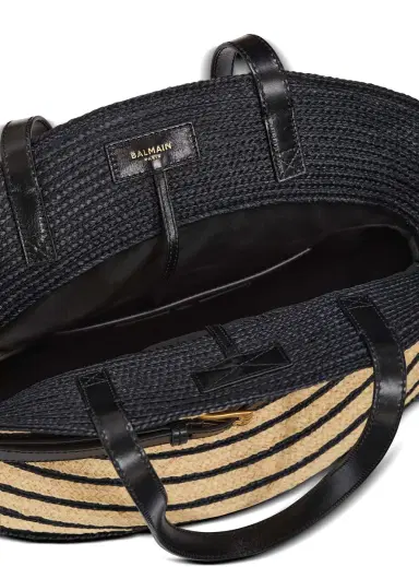 Balmain Medium Shuffle bag in smooth leather and two-tone raffia | Thumbnail 7