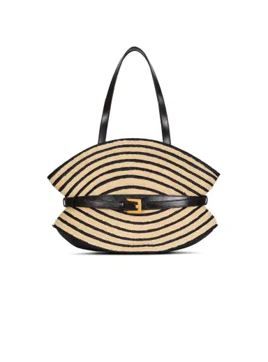 Balmain Medium Shuffle bag in smooth leather and two-tone raffia | Thumbnail 1