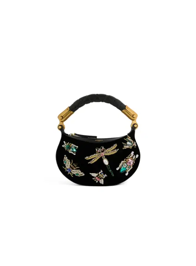 Balmain Mini Ebene Insect bag in embroidered velvet
