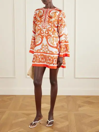 Dolce & Gabbana Pleated Printed Silk-twill Mini Dress | Thumbnail 2 Dolce & Gabbana Pleated Printed Silk-twill Mini Dress | Thumbnail 2