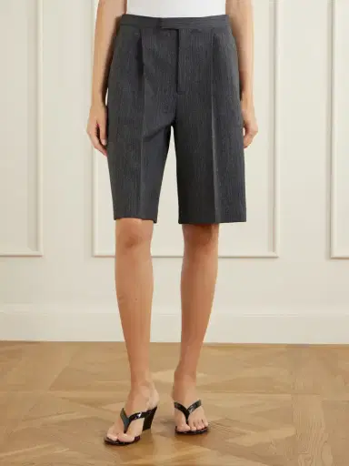 MM6 MAISON MARGIELA Striped Pleated Mélange-twill Shorts | Thumbnail 3 MM6 MAISON MARGIELA Striped Pleated Mélange-twill Shorts | Thumbnail 3