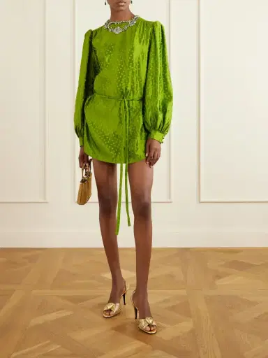 Valentino Garavani Belted Crystal-embellished Polka-dot Devoré Linen And Silk-blend Mini Dress | Thumbnail 2 Valentino Garavani Belted Crystal-embellished Polka-dot Devoré Linen And Silk-blend Mini Dress | Thumbnail 2