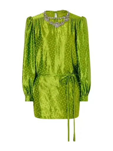 Valentino Garavani Belted Crystal-embellished Polka-dot Devoré Linen And Silk-blend Mini Dress | Thumbnail 1 Valentino Garavani Belted Crystal-embellished Polka-dot Devoré Linen And Silk-blend Mini Dress | Thumbnail 1