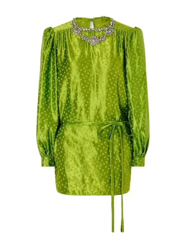 Valentino Garavani Belted Crystal-embellished Polka-dot Devoré Linen And Silk-blend Mini Dress