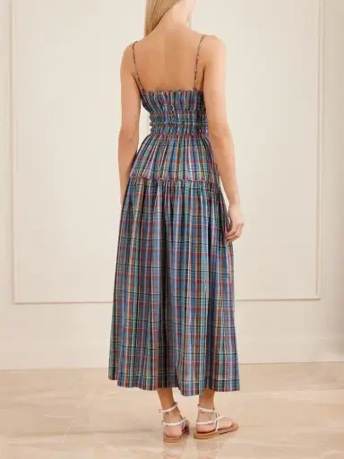 DÔEN Brielle Gathered Checked Organic Cotton Midi Dress | Thumbnail 3