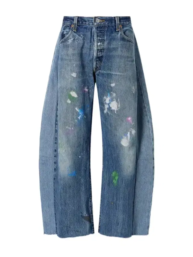 B SIDES Vintage Lasso Distressed Frayed Paneled Paint-splatter Wide-leg Jeans