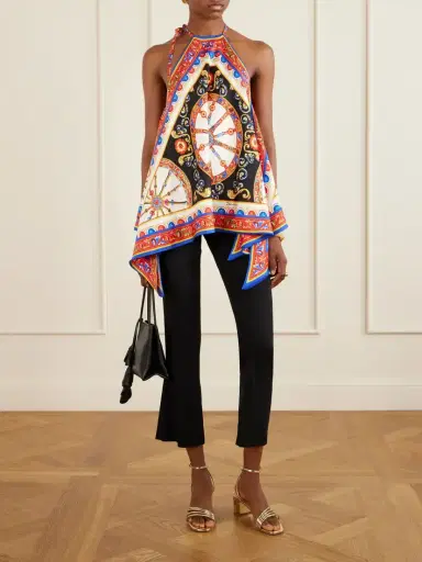 Dolce & Gabbana Carretto Printed Halterneck Satin Top | Thumbnail 2 Dolce & Gabbana Carretto Printed Halterneck Satin Top | Thumbnail 2