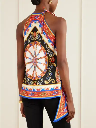 Dolce & Gabbana Carretto Printed Halterneck Satin Top | Thumbnail 3 Dolce & Gabbana Carretto Printed Halterneck Satin Top | Thumbnail 3