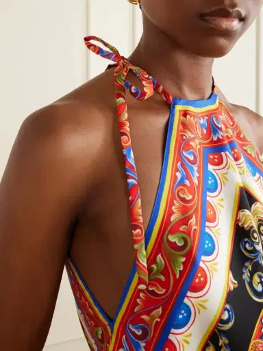 Dolce & Gabbana Carretto Printed Halterneck Satin Top | Thumbnail 4 Dolce & Gabbana Carretto Printed Halterneck Satin Top | Thumbnail 4