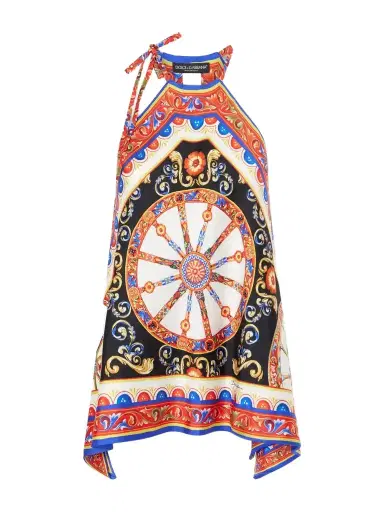 Dolce & Gabbana Carretto Printed Halterneck Satin Top | Thumbnail 1 Dolce & Gabbana Carretto Printed Halterneck Satin Top | Thumbnail 1