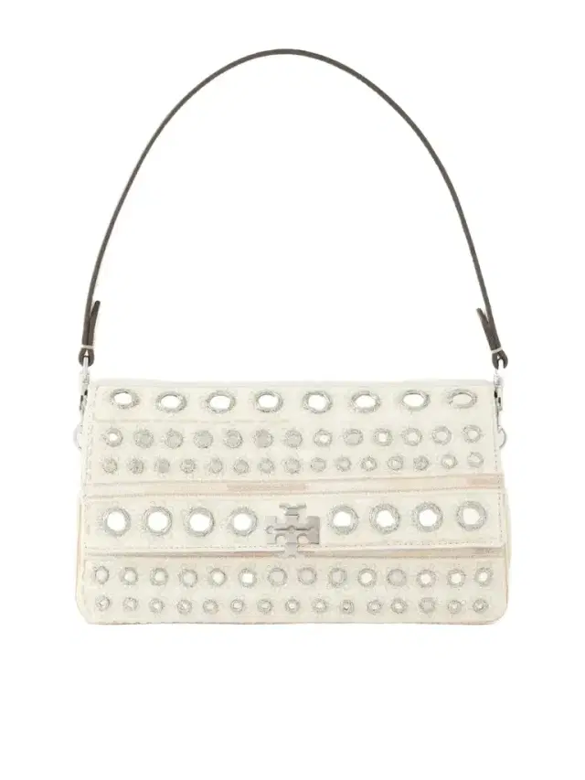 Tory Burch Charlie Embellished Embroidered Canvas Shoulder Bag