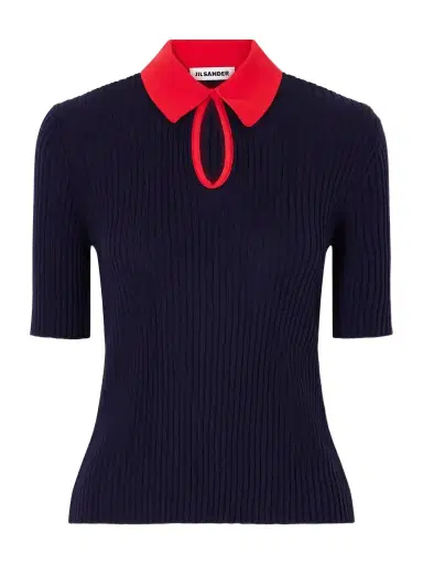 Jil Sander Two-tone Ribbed Wool Polo Shirt | Thumbnail 1 Jil Sander Two-tone Ribbed Wool Polo Shirt | Thumbnail 1