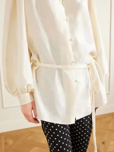 Valentino Garavani Belted Polka-dot Silk-jacquard Blouse | Thumbnail 4 Valentino Garavani Belted Polka-dot Silk-jacquard Blouse | Thumbnail 4
