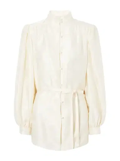 Valentino Garavani Belted Polka-dot Silk-jacquard Blouse | Thumbnail 1 Valentino Garavani Belted Polka-dot Silk-jacquard Blouse | Thumbnail 1