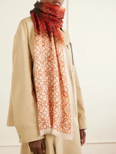 Loewe Anagram-intarsia Wool, Silk And Cashmere-blend Scarf | Thumbnail 2 Loewe Anagram-intarsia Wool, Silk And Cashmere-blend Scarf | Thumbnail 2