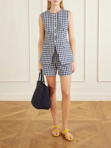 Veronica Beard Haina Pleated Checked Stretch-cotton Cloqué Shorts | Thumbnail 2 Veronica Beard Haina Pleated Checked Stretch-cotton Cloqué Shorts | Thumbnail 2