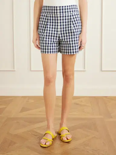 Veronica Beard Haina Pleated Checked Stretch-cotton Cloqué Shorts | Thumbnail 3 Veronica Beard Haina Pleated Checked Stretch-cotton Cloqué Shorts | Thumbnail 3