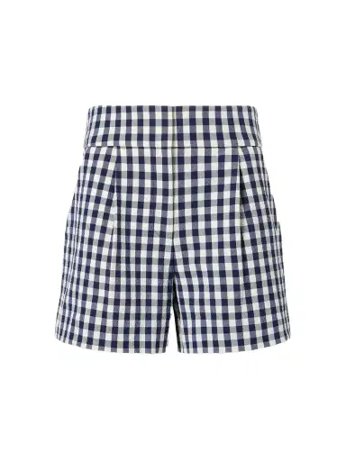 Veronica Beard Haina Pleated Checked Stretch-cotton Cloqué Shorts | Thumbnail 1 Veronica Beard Haina Pleated Checked Stretch-cotton Cloqué Shorts | Thumbnail 1