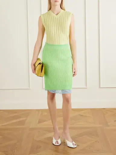 Versace Lace-trimmed Ribbed-knit Midi Skirt | Thumbnail 2 Versace Lace-trimmed Ribbed-knit Midi Skirt | Thumbnail 2