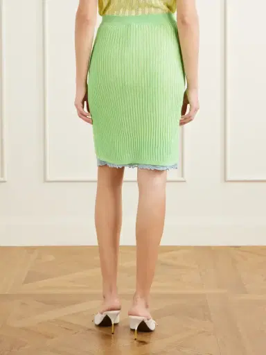Versace Lace-trimmed Ribbed-knit Midi Skirt | Thumbnail 3 Versace Lace-trimmed Ribbed-knit Midi Skirt | Thumbnail 3