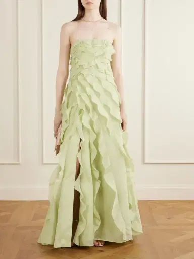 Aje Allairie Strapless Ruffled Shirred Faille Gown | Thumbnail 2 Aje Allairie Strapless Ruffled Shirred Faille Gown | Thumbnail 2