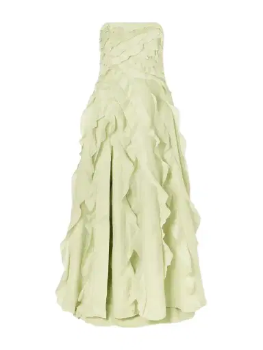 Aje Allairie Strapless Ruffled Shirred Faille Gown | Thumbnail 1 Aje Allairie Strapless Ruffled Shirred Faille Gown | Thumbnail 1