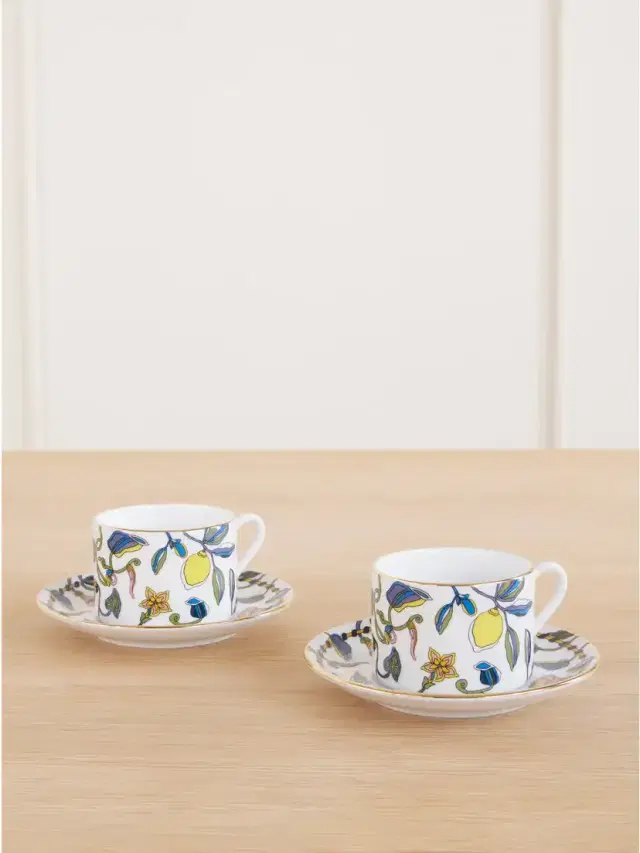 La DoubleJ Impero Set Of Two Gold-plated Painted Porcelain Teacups