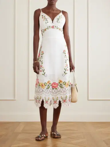 Farm Rio Floral-embroidered Linen Midi Dress | Thumbnail 2