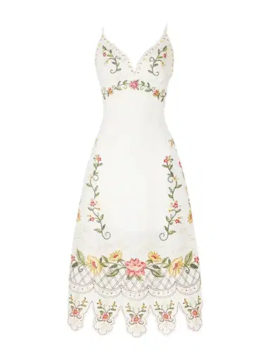 Farm Rio Floral-embroidered Linen Midi Dress | Thumbnail 1