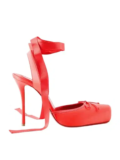 Christian Louboutin Cassia Lace Up 100 Crepe Satin Squared Toe Ballerina Pump | Thumbnail 1