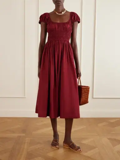 DÔEN Quinley Shirred Organic Cotton-voile Midi Dress | Thumbnail 2 DÔEN Quinley Shirred Organic Cotton-voile Midi Dress | Thumbnail 2