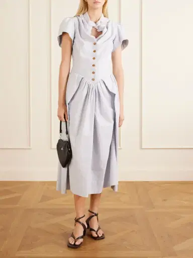 Vivienne Westwood Pleated Striped Cotton Oxford Midi Dress | Thumbnail 2