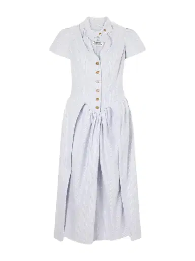 Vivienne Westwood Pleated Striped Cotton Oxford Midi Dress | Thumbnail 1