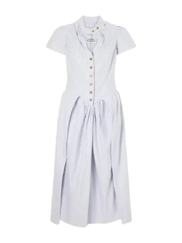Pleated Striped Cotton Oxford Midi Dress