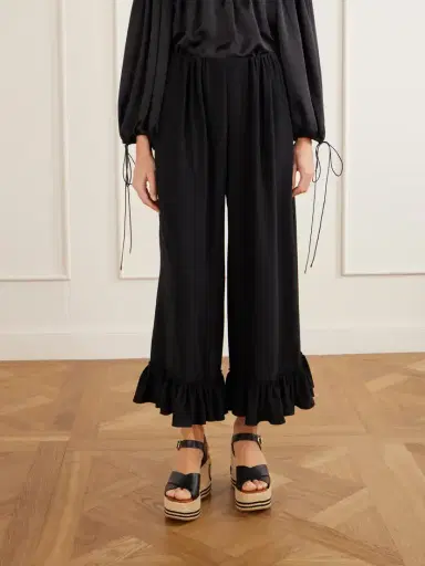 Chloé Ruffled Silk Crepe De Chine Wide-leg Pants | Thumbnail 3 Chloé Ruffled Silk Crepe De Chine Wide-leg Pants | Thumbnail 3