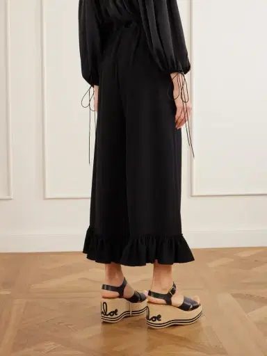 Chloé Ruffled Silk Crepe De Chine Wide-leg Pants | Thumbnail 4 Chloé Ruffled Silk Crepe De Chine Wide-leg Pants | Thumbnail 4
