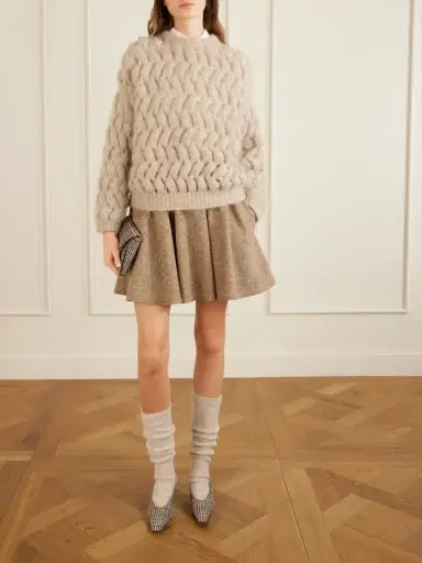 Brunello Cucinelli Pleated Wool-blend Tweed Mini Skirt | Thumbnail 2