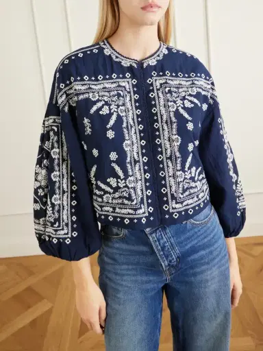 Veronica Beard Drake Cropped Embroidered Cotton-blend Poplin Jacket | Thumbnail 5 Veronica Beard Drake Cropped Embroidered Cotton-blend Poplin Jacket | Thumbnail 5