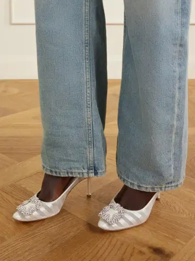 Manolo Blahnik Hangisila 70 Leather And Mesh Pumps | Thumbnail 2