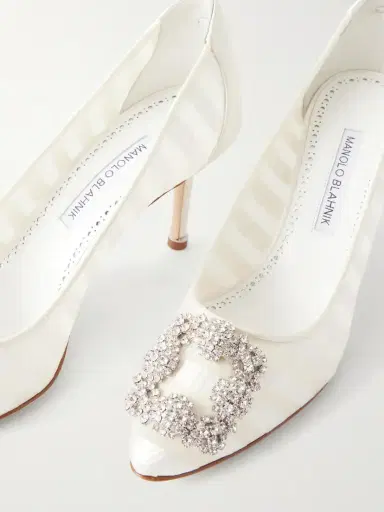 Manolo Blahnik Hangisila 70 Leather And Mesh Pumps | Thumbnail 5